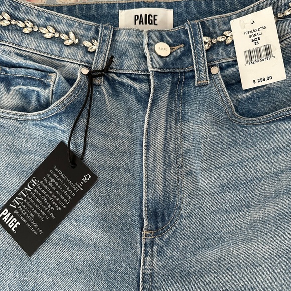 PAIGE High Rise Denim Jeans with Embellished Waist